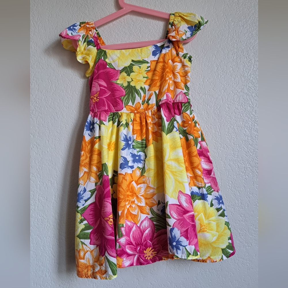 Janie And Jack Girls Pink Yellow Spring Floral Dress Size 6